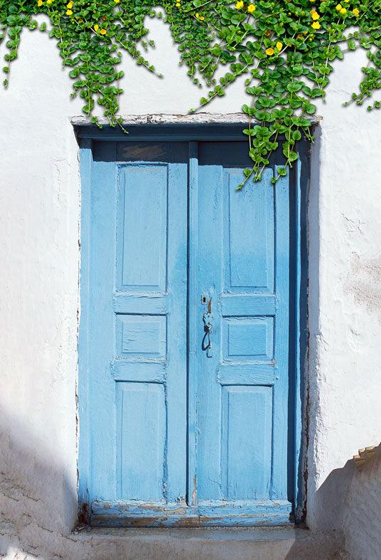Stone House Blue Wood Door Tree Photography Backdrops