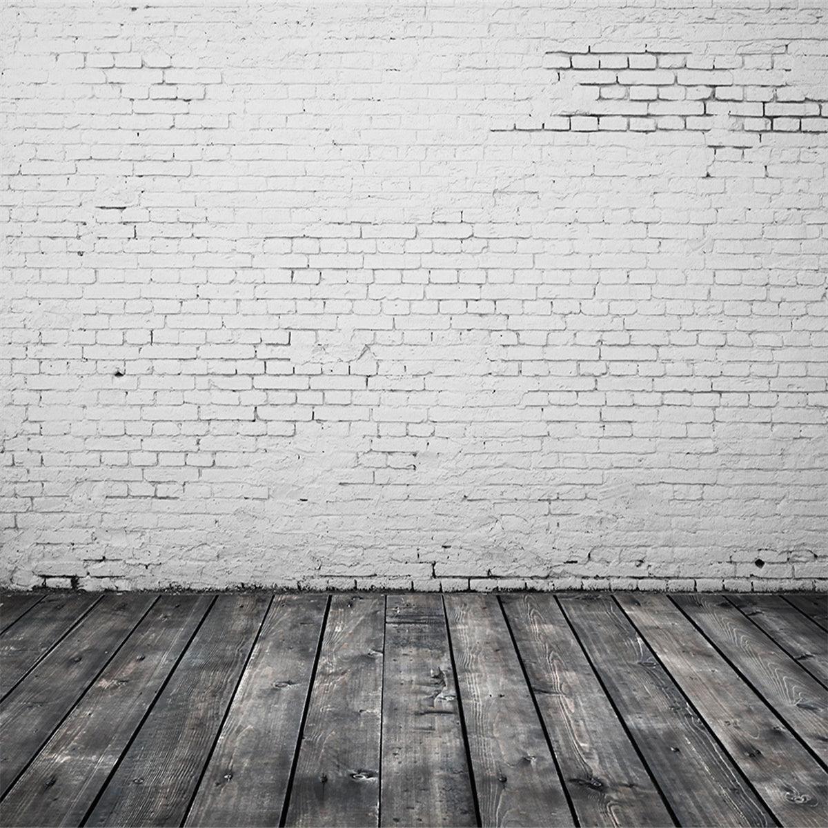 White Brick Wall Gray Wood Photography Backdrops