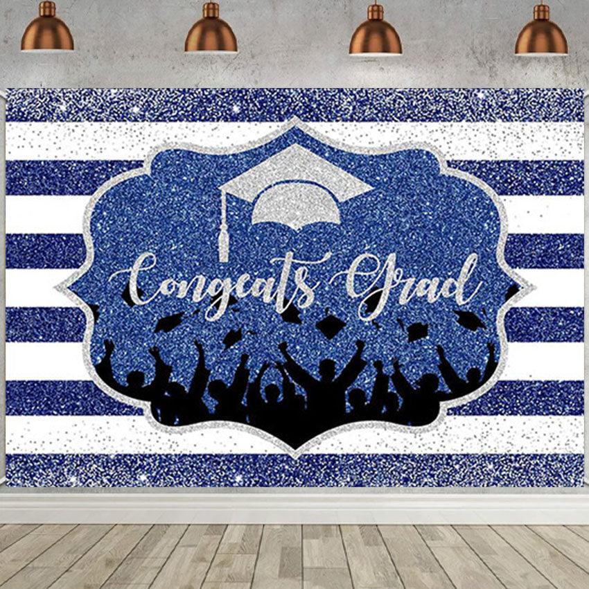 Stripe Blue Background Graduation Party Backdrop for Graduation Party Decorations SBH0100