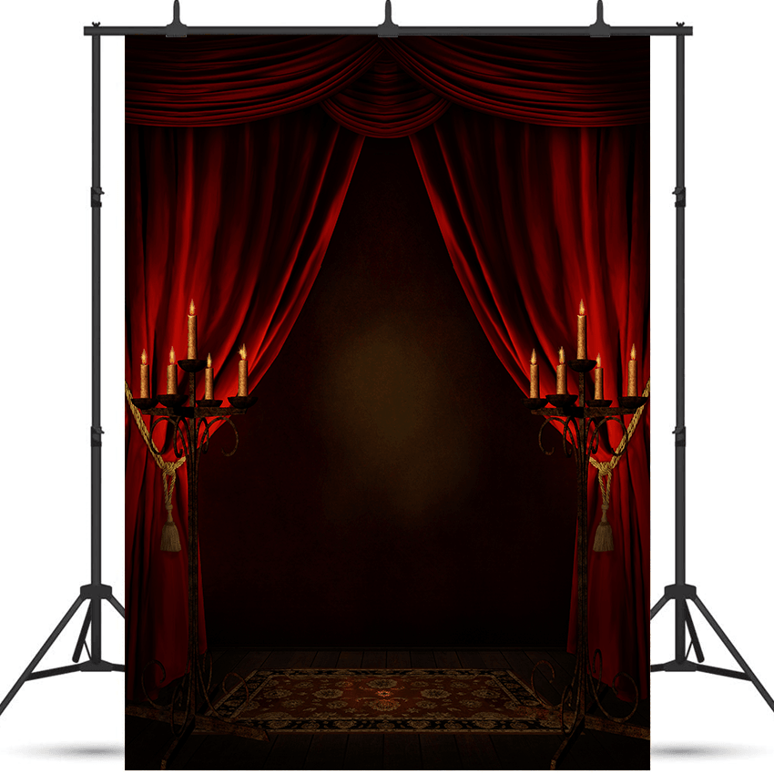 Red Curtains Candles Room Halloween Backdrop SBH0603