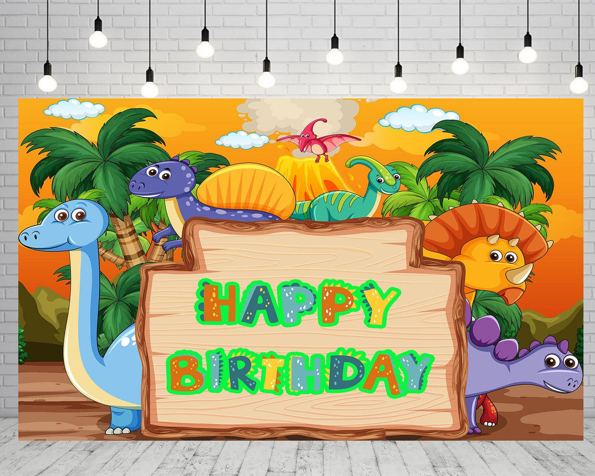 Cartoon Dinosaur Birthday Themed Party Backdrop Background TKH1840