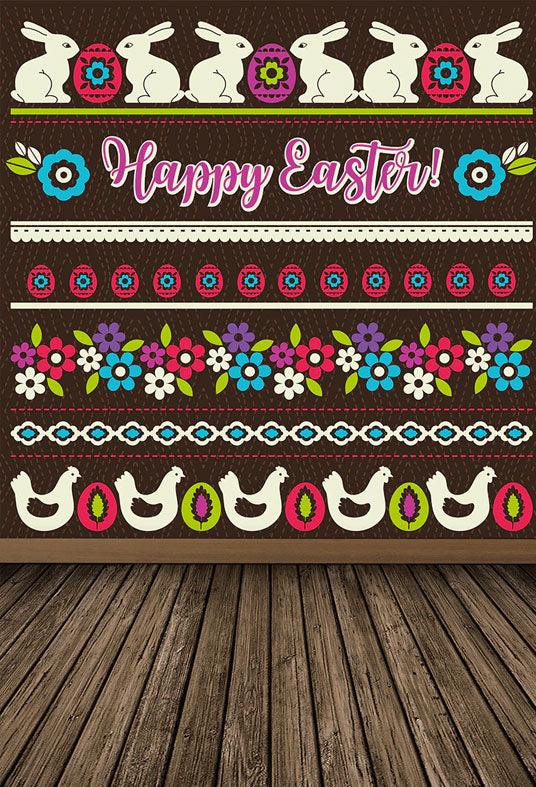 Cartoon Dark Happy Easter Wooden Floor Backdrops for Picture