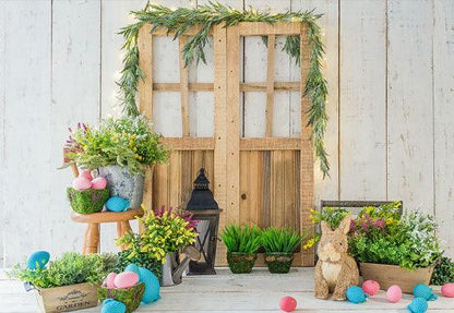 White Wood Happy Easter Flowers Backdrop for Session