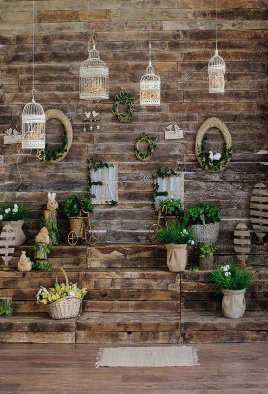 Brown Wooden Stairs Spring Easter Backdrop for Photography Prop