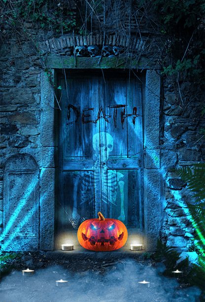 Spooky Orange Halloween Pumpkin Old House Backdrop SBH0174