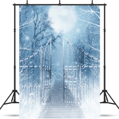 Winter Snow Scenery With Gate Backdrop for Photography SBH0285