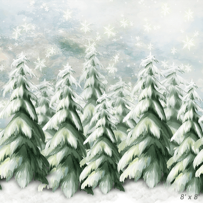 Green Pine Trees With Lights Christmas Background for Studio photography SBH0272