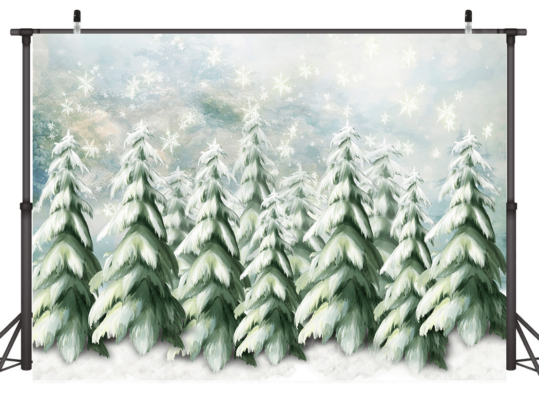 Green Pine Trees With Lights Christmas Background for Studio photography SBH0272