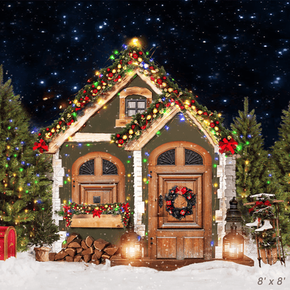 Christmas Trees Wooden House Backdrop for Photography SBH0273