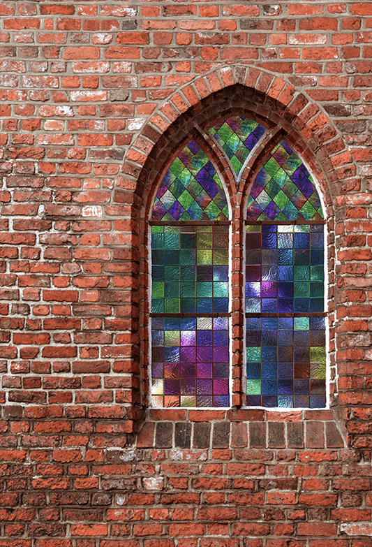 Church Brick Wall With Glass Stained Window Photography Backdrop SBH0183