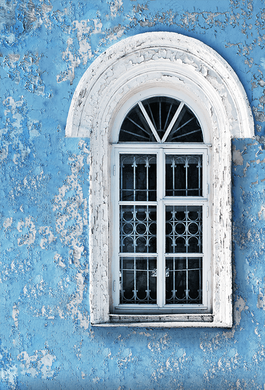 Blue Weathered Wall White Window Church Backdrop for Photography SBH0178