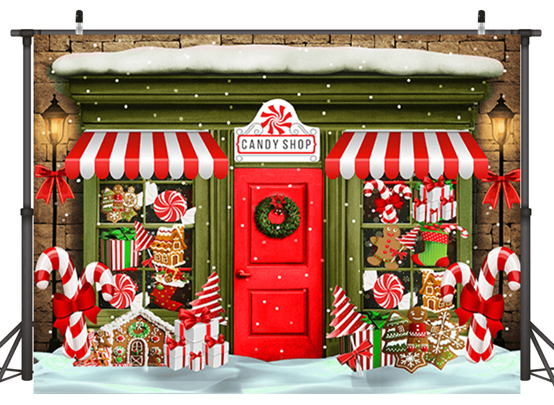 Cookie Store Front Decorated With Christmas Sweets Backdrop SBH0268