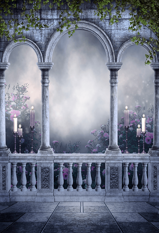 Night Scenery With Gothic Balcony Photography Backdrop SBH0256