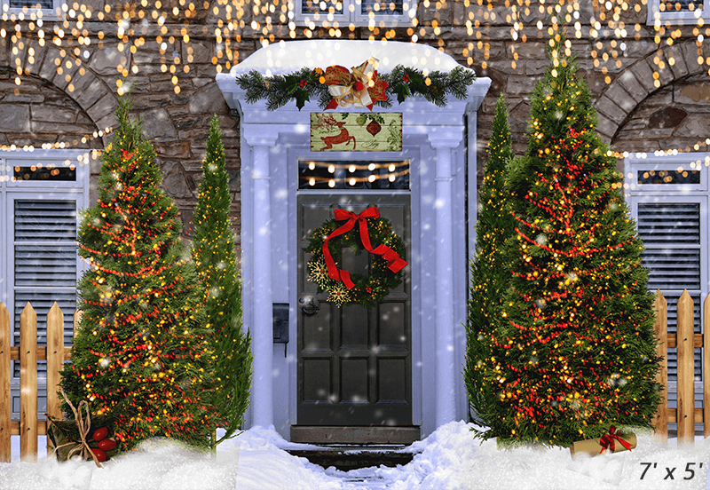 Christmas Porch Decorated Backdrop for Photography SBH0277