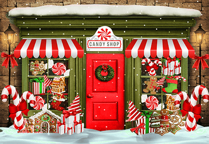 Cookie Store Front Decorated With Christmas Sweets Backdrop SBH0268