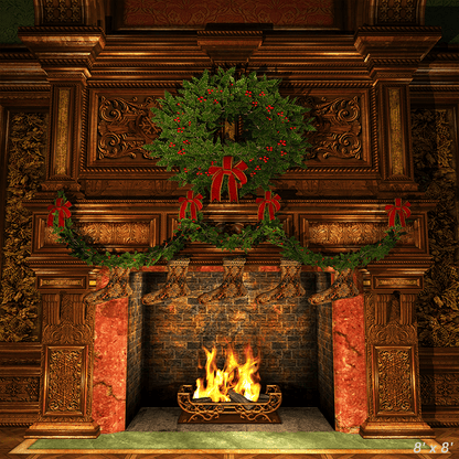 New Arrival-Fireplace Decorated Christmas Holly Wreath Garland Backdrop SBH0215