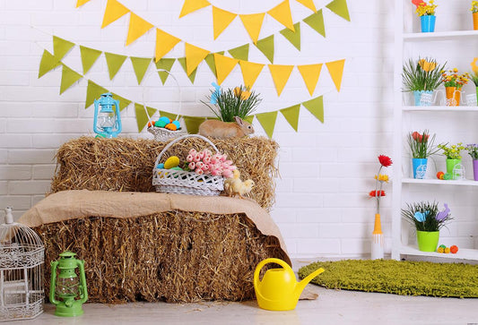 Straw Brick Wall Wood Floor Backdrops for Picture