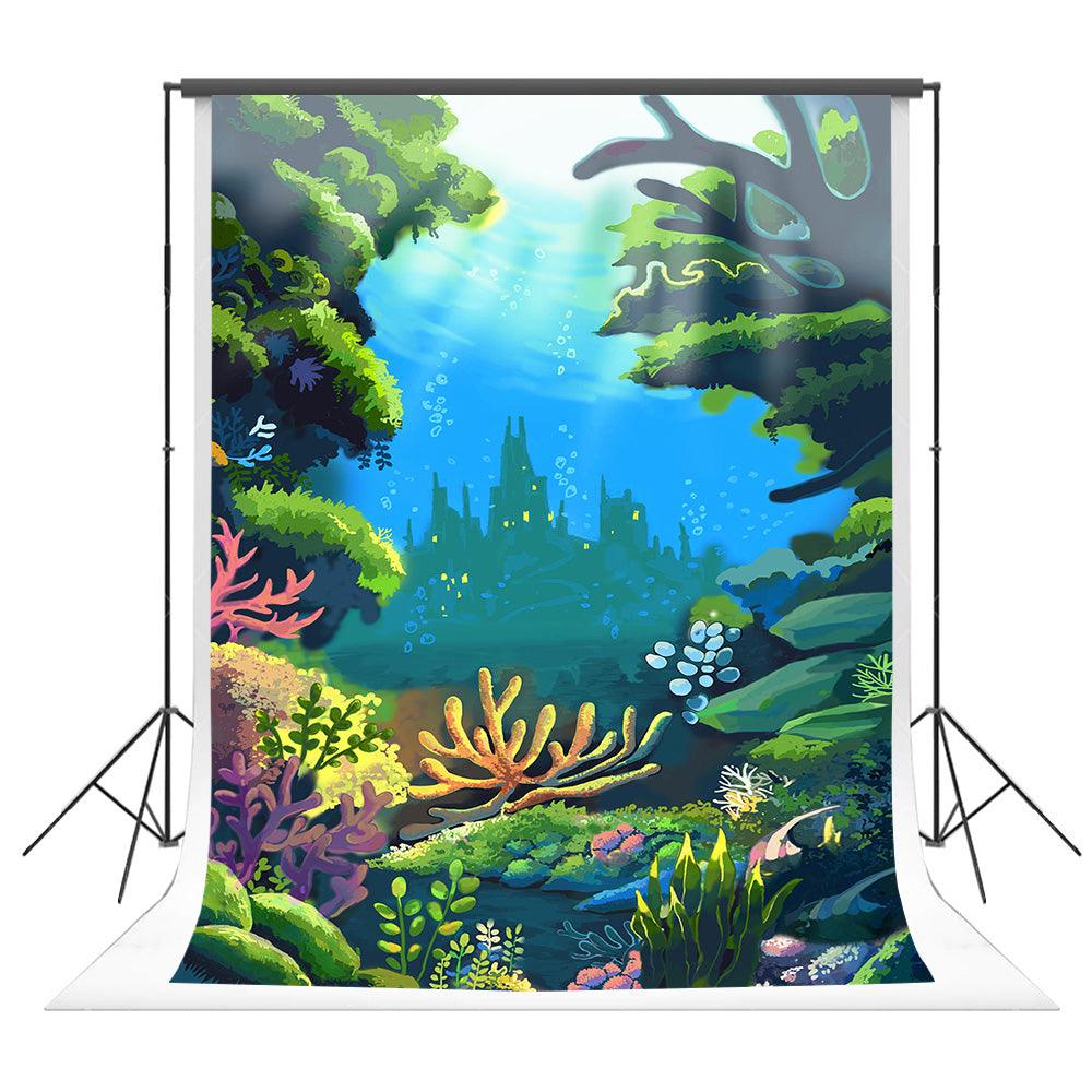 Hand-painted Underwater World Cartoon Backdrop for Summer Photography K16145