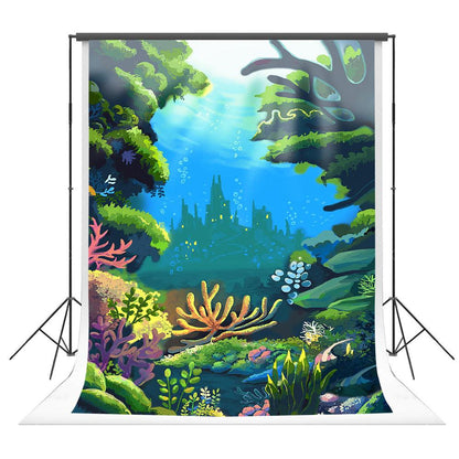 Hand-painted Underwater World Cartoon Backdrop for Summer Photography K16145
