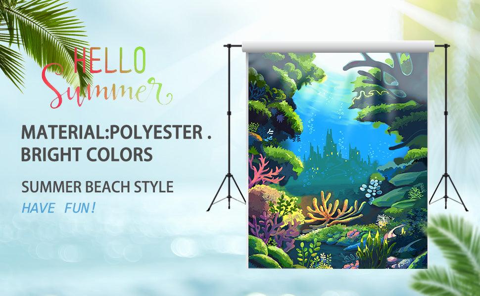 Hand-painted Underwater World Cartoon Backdrop for Summer Photography K16145