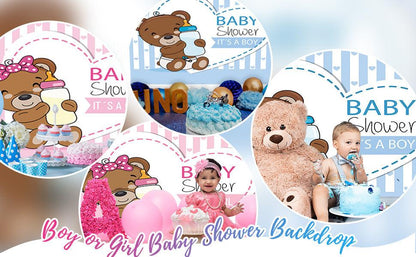 Brown Teddy Bear Baby Shower Backdrop Boy Baby Shower KEH01882