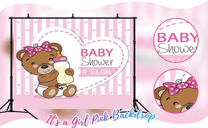Brown Teddy Bear Baby Shower Backdrop Girl Baby Shower KEH01883