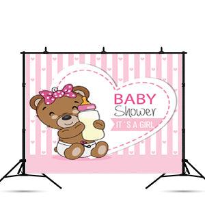 Brown Teddy Bear Baby Shower Backdrop Girl Baby Shower KEH01883