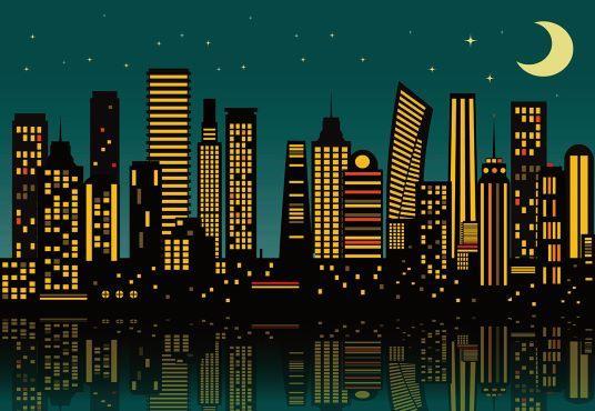 Night Moon Skyline Cityscape City Building Backdrop for Photography KEH19339