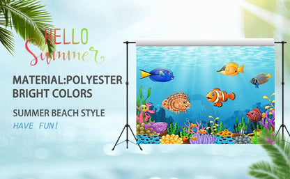 Underwater World  Photo Backdrop Cartoon  Fish Photography Background Blue Photo Studio Props KH12811