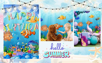 Underwater World  Photo Backdrop Cartoon  Fish Photography Background Blue Photo Studio Props KH12811
