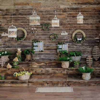 Brown Wooden Stairs Spring Easter Backdrop for Photography Prop