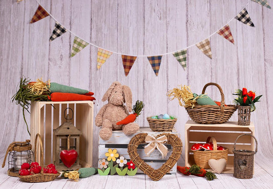 Lattice Flag Wood Floor Happy Easter Photography Backdrop