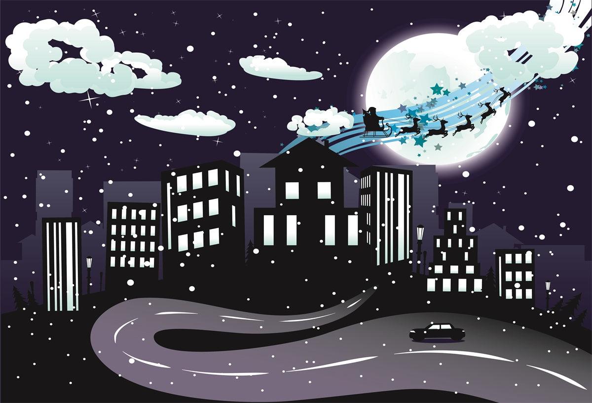 White Cloud Super City Christmas Backdrop
