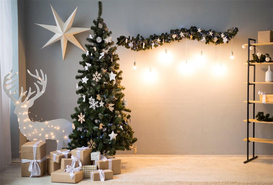 Deer Christmas Tree Star Shiny Photography Backdrop for Session