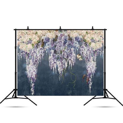 Beautiful Blooming Lilac Branches Blue Grunge Wall Flowers Backdrop for Photography SBH0040
