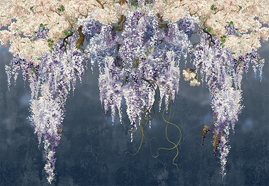 Beautiful Blooming Lilac Branches Blue Grunge Wall Flowers Backdrop for Photography SBH0040