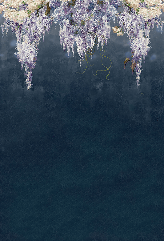 Dark Blue Beautiful Blooming Lilac Branches Blue Grunge Wall Flowers Backdrop for Photo Studio SBH0066