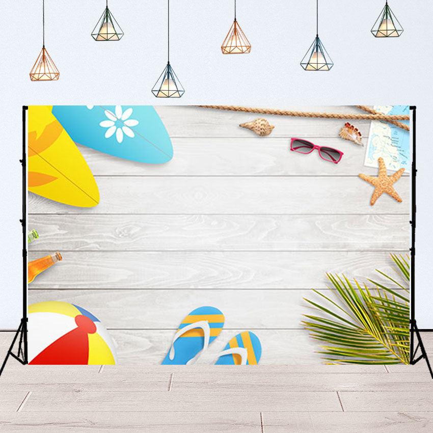 White Wooden Surfboard Sunglasses Summer Holiday Background for Photography SBH0114