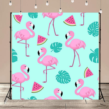 Summer Pattern with Flamingos Watermelon and Tropical Leaves Background for Photo SBH0118