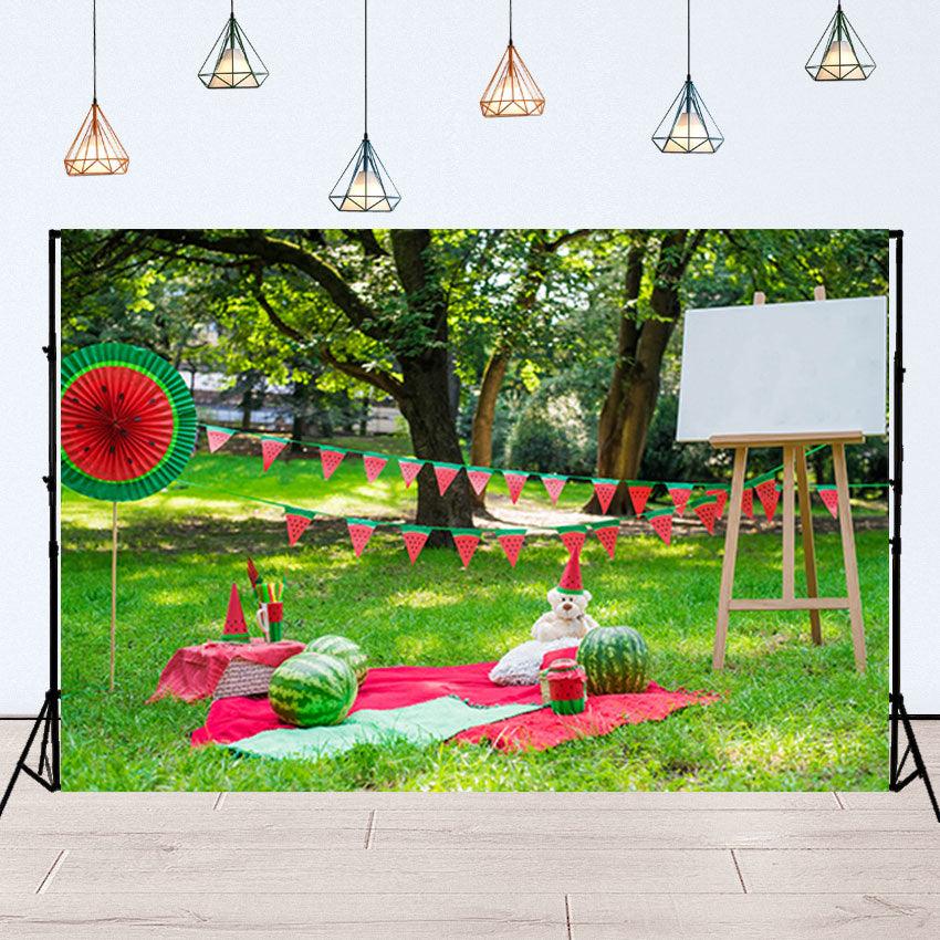 Watermelon Party Picnic for Children in Park Background Backdrop for Photo SBH0120