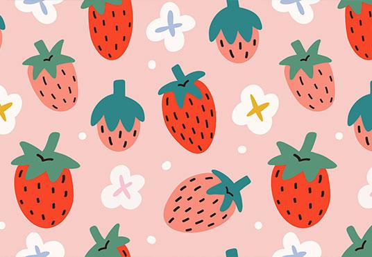 Colorful Strawberries Pattern Seasonal Dessert Pink and Red Fruit Backdrop SBH0122