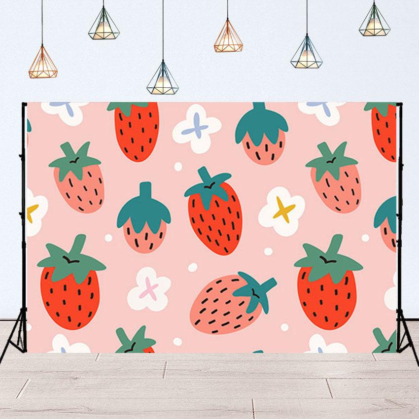 Colorful Strawberries Pattern Seasonal Dessert Pink and Red Fruit Backdrop SBH0122