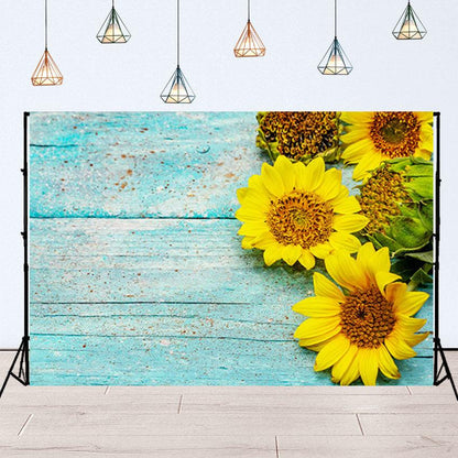 Fresh Sunflowers on Trendy Turquoise Wooden Boards Background for Photography SBH0123