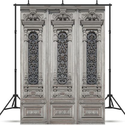 Curved Vintage Wooden Door Fabric Backdrop SBH0432