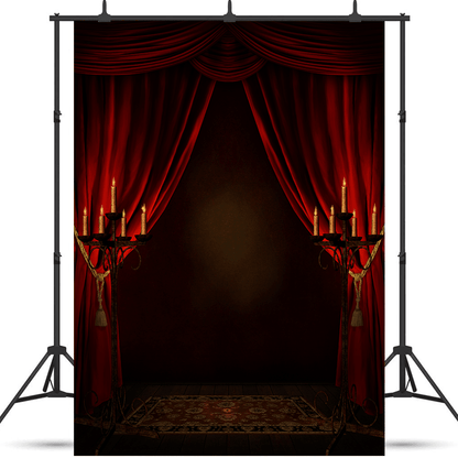 Red Curtains Candles Room Halloween Backdrop SBH0603