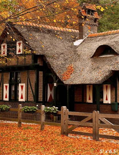 Big Wood House In Forest Fall Photography Backdrop SBH0633