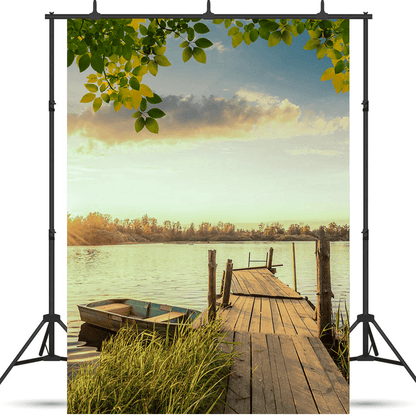 Red Autumn and Fishing Pier Fall Backdrop for Photo SBH0651