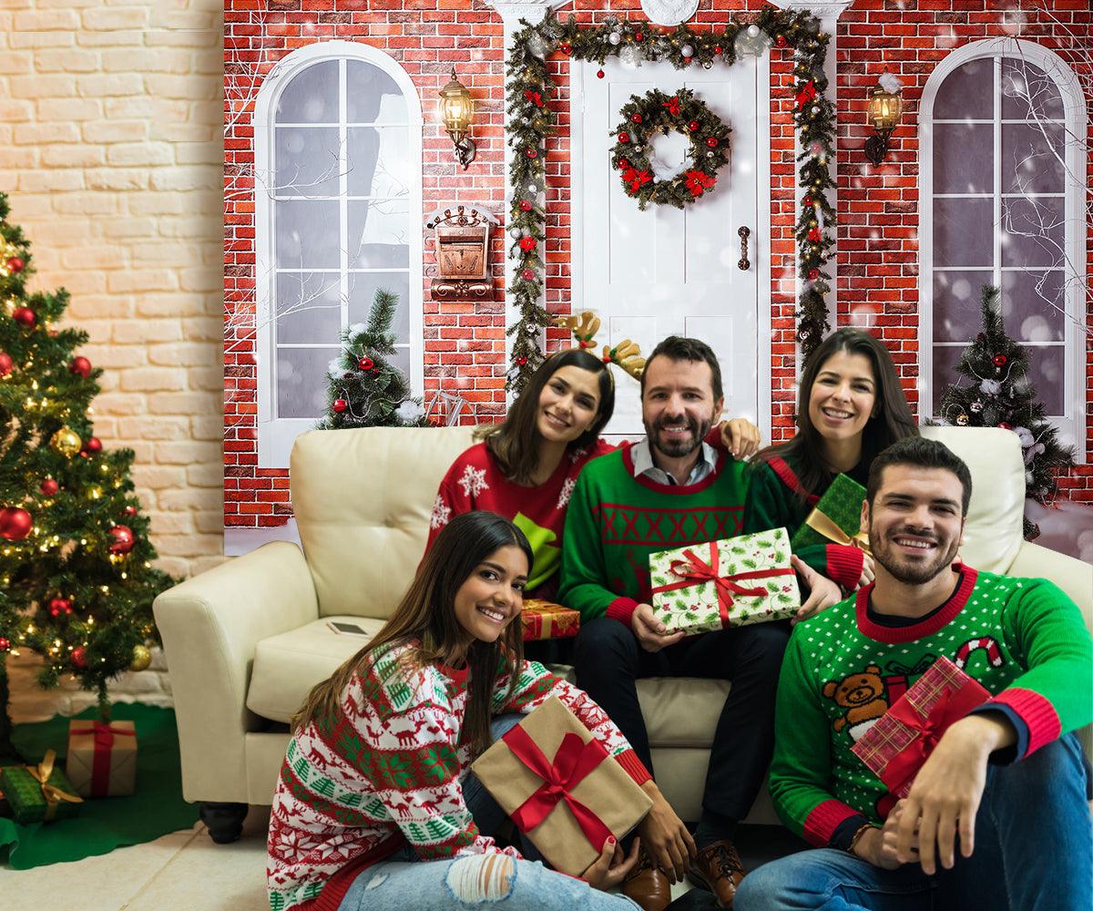 Merry Christmas Red Brick Photo Backdrop for Photography