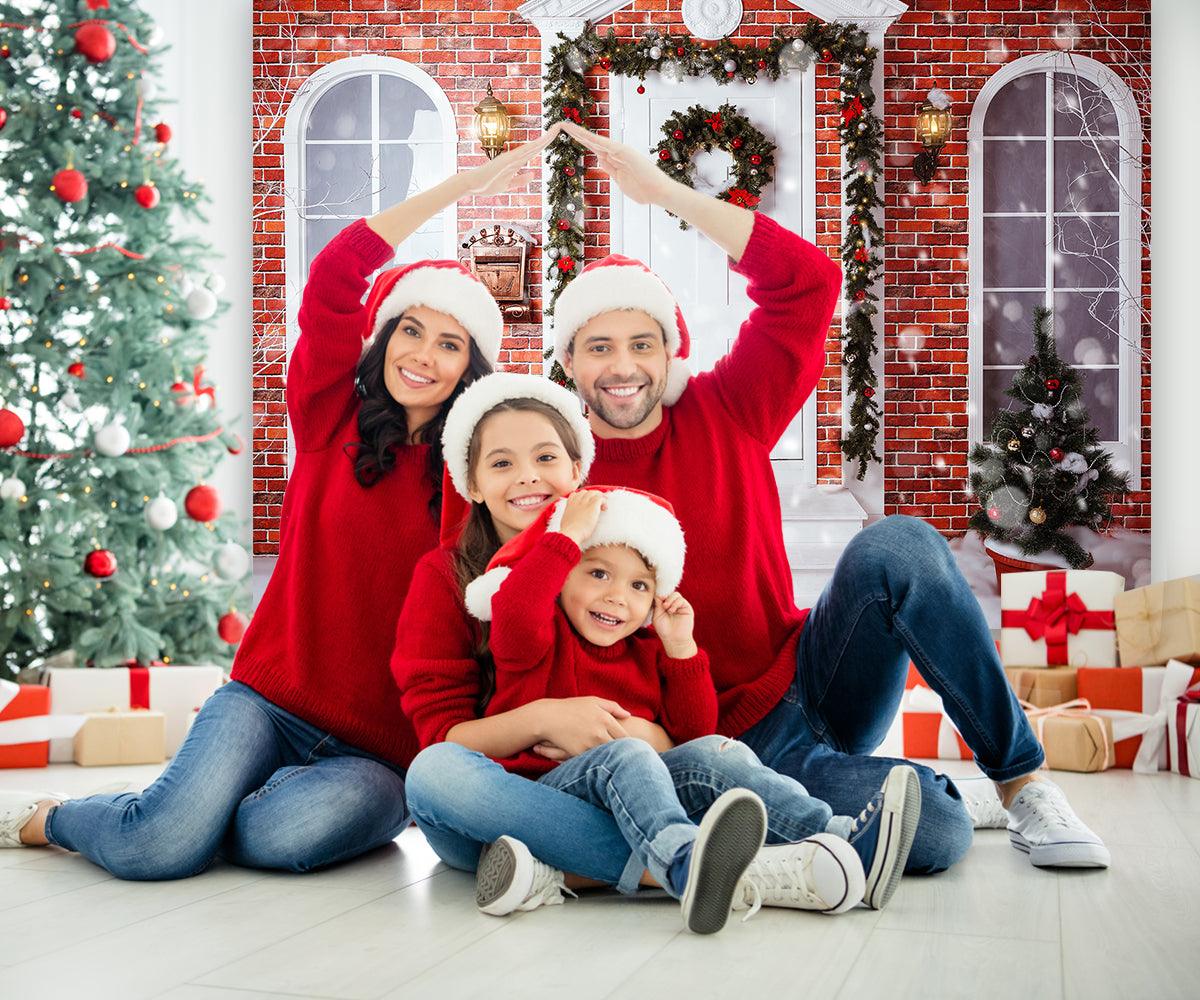Merry Christmas Red Brick Photo Backdrop for Photography