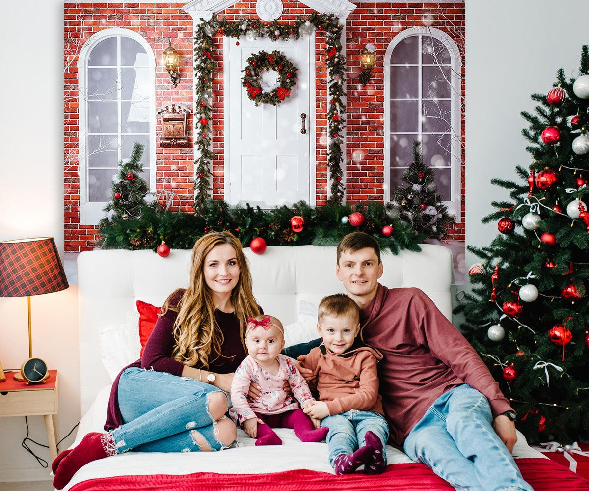 Merry Christmas Red Brick Photo Backdrop for Photography